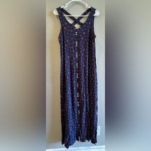 CDC Button-down Dress Women’s Size 6 Waist Tie Crossover Back Blue Red